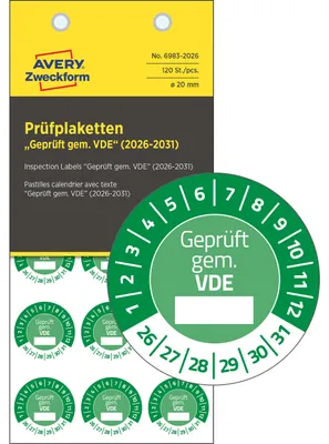 Produktbild von Avery Zweckform 6983-2026, Prüfplaketten, ? 20 mm, 8 Bögen, grün