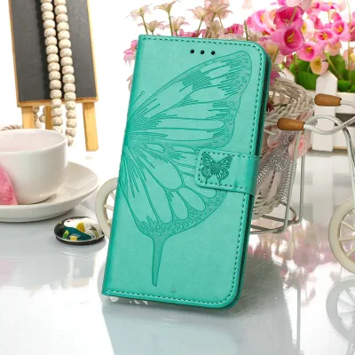Produktbild von Redmi Note 11S Hülle, Schmetterling Prägung Flip Leder Kartenfächer Schutzhülle Ledertasche mit Ständer für Xiaomi Redmi Note 11S / Note11 4G Grün