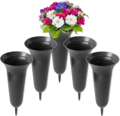 Immagine prodotto di Vasi per tombe a imbuto con punta a terra antigelo set di 5 grigio 36 cm