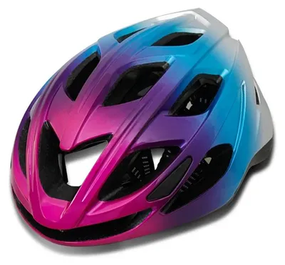 Imagen del producto de Casco, diseño ultraligero, ventilación mejorada, color lila, azul y blanco, talla L