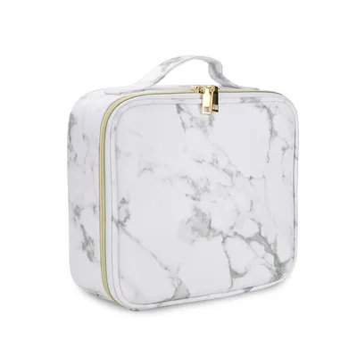 Image de Intirilife Trousse de maquillage 26 x 23.4 x 9.5 cm Trousse de toilette grise - Aspect marbre blanc avec compartiments intérieurs adaptables - Pour le rangement des produits de maquillage et d'hygiène Bijoux