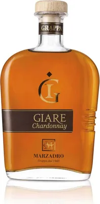 A bottle of Marzadro Giare Chardonnay grappa.
