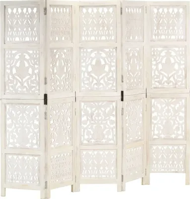 Immagine prodotto di The Living Store Divisorio 5 pezzi intagliato a mano bianco 200×165cm in legno massello di mango