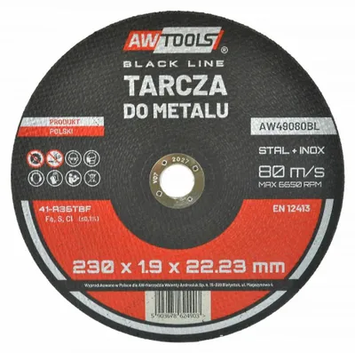 Obrázek produktu pro Řezací kotouč Aw, Black Line, 230 × 1,9 mm, na kov, vysoká odolnost proti opotřebení, rychlé a přesné řezání, ideální pro zpracování kovů