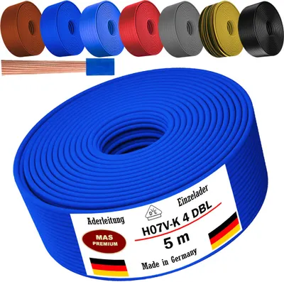 Image de Câble d'alimentation de 5 mètres, type H07 V-K DBL, section 1x4 mm², couleur bleu foncé, monoconducteur, flexible