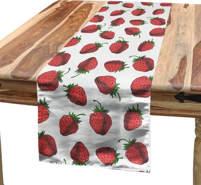 Immagine prodotto di ABAKUHAUS Runner da tavola rosso e verde, vivace motivo a fragole disegnato a mano - fresco disegno estivo con frutta, 40 x 180 cm, verde bianco rosso