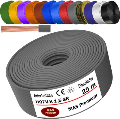 Produktbild von 25m Aderleitung H07 V-K GR 1x1,5 mm² Grau Einzelader flexibel