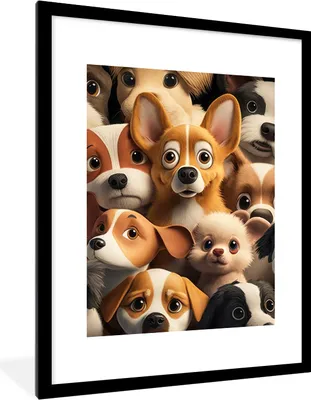 Produktbild von MuchoWow® Gerahmtes Poster Hunde - Tiere - Braun - Schwarz - Muster - Kind 60x80 cm - Poster mit Schwarzem Bilderrahmen Wandposter Rahmen Foto Bilder - Wohnzimmer - Dekorationen - Prämie