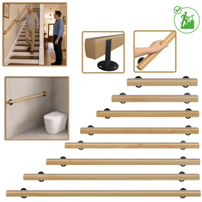 Produktbild von UISEBRT 200cm Treppenhandlauf Wandgeländer massiv Buche Holzfarbe Flachprofil Wohnhaus Flur Keller Dachboden Innenbereich Treppe