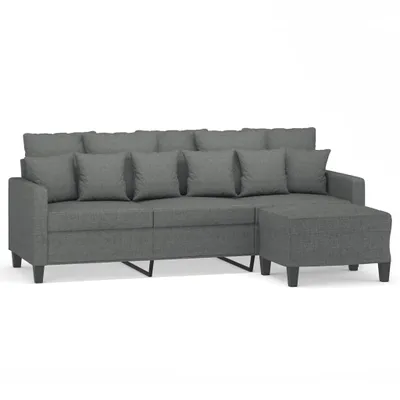 Produktbild von vidaXL 3-Sitzer-Sofa mit Hocker Dunkelgrau 180 cm Stoff