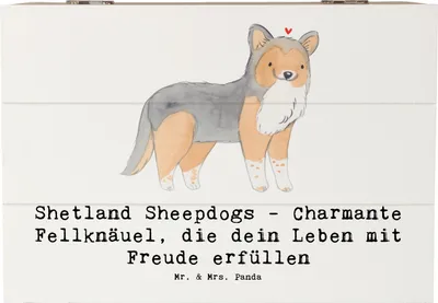 Produktbild von Mr. & Mrs. Panda fotokiste Shetland Sheepdog Glücksbringer 22 x 15 cm - Weiß - Geschenk, Hunderassen Pflege, Hunderasse, Hundesport, holzschatulle, schatztruhe, Box
