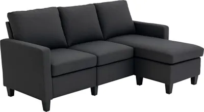 Produktbild von Ecksofa, 3 Sitzer Sofa und Kissen, Eckcouch, L-Form Couch für Wohnzimmer, Schlafzimmer 197 x 139 x 91 cm, Leinen, Dunkelgrau