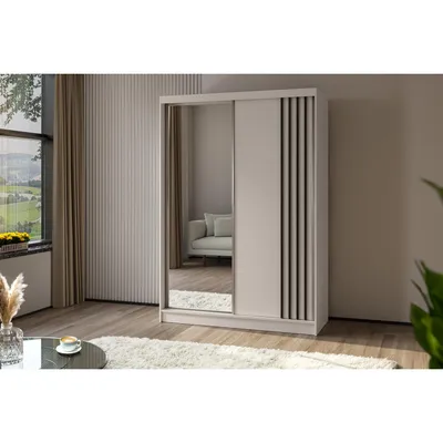 Produktbild von Schiebetürenschrank NELA II 120cm - 2-türig Kleiderschrank, Garderobe, Schrank mit Spiegeln & 2 Schubladen, Farbe: Kaschmir + Schwarz