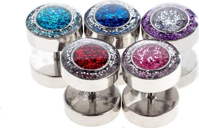 Produktbild von Ohrstecker Ear Fake Plug Stahl mit Glitter motiv Blau beschichtet- 10mm Ohrpiercing- 5824-B