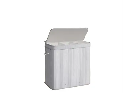 Produktbild von Weißer Wäschekorb aus Bambus mit Deckel – Wäschekorb – 54,5 x 34,5 x 61 cm