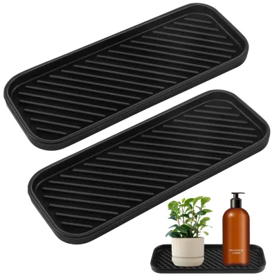 Produktbild von 2-teiliger Silikon-Spülbecken-Organizer, Schwammhalter für die Küchenspüle, Abtropfmatte für die Spüle, schnelltrocknend, schmaler Küchen-Organizer, Silikonschale für Schwämme, Bürsten und Seife