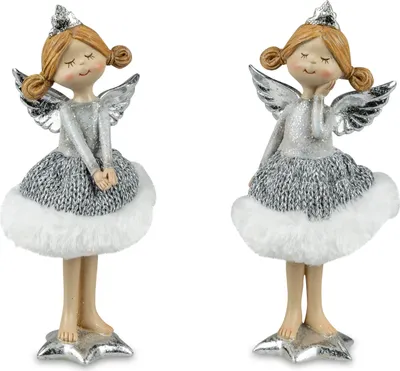 Produktbild von 2er SET Deko Figur Engel „Princess“ .17cm silber m.Glitter formano