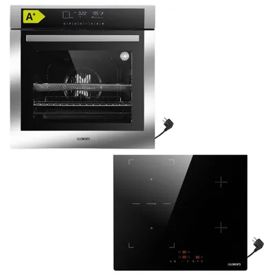 Image de Kit économique KB ELEMENTS, ensemble de cuisinière encastrable, ensemble de cuisinière, plaque à induction 60 cm, four encastrable 60 cm, 15 fonctions, fonction Air Fry, classe énergétique A+