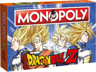 The image shows the front of a Monopoly Dragon Ball Z board game box. The box features characters from the Dragon Ball Z anime series and the Monopoly logo.