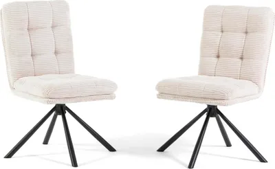 Produktbild von 2er-Set drehbare, gepolsterte Innenstühle aus geripptem Stoff in Butterfarbe mit Metallbeinen – modernes und elegantes Design, bequem und vielseitig, ideal für Wohnzimmer, Esszimmer, Büro oder Restaurants – MONICA