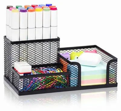 Mesh-Pennenhalter, 3 Fächer, schwarz, 20,3 x 10 x 9,2 cm, Metall-Organizer