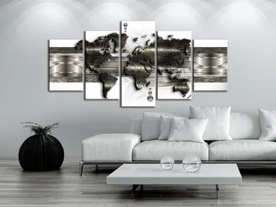 Produktbild von Akustikbild Weltkarte 200x100 cm Bilder Akustikschaum Hochleistungsschallabsorber Schallschutz Leinwand 5 tlg Wandbild Raumakustik Schalldämmung World Map Landkarte Abstrakt k-A-0022-b-p