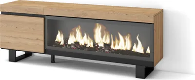 Image de COZY Meuble TV, Banc Télé, 158x35x57cm, Pour les TV jusqu'à 65", Cheminée électrique XXL, Chêne