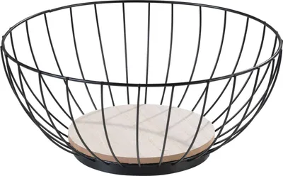 Produktbild von Obstkorb - Schwarz - Metall - Holzboden - Ø 28 cm