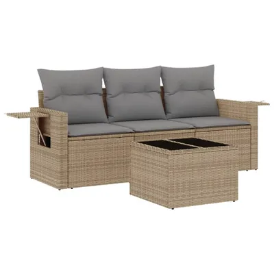 Produktbild von 4-tlg. Garten-Sofagarnitur mit Kissen Beige Poly Rattan