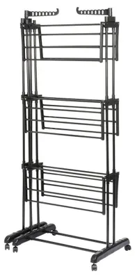 Zdjęcie produktu dla Stojak na pranie - pionowy, rozkładany suszarkę do ubrań - stal nierdzewna - rozmiar L - 78–130 × 64 × 172 cm - czarny