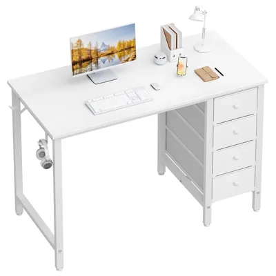 Zdjęcie produktu dla Małe biurko 102 cm, z szufladami, białe, do sypialni