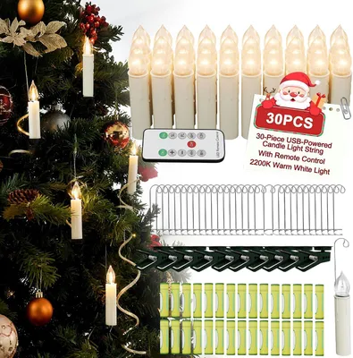 Obrázok produktu pre Sada 30 bezdrôtových LED vianočných sviečok LARS360, vznášajúce sa vianočné ozdoby s diaľkovým ovládaním a časovačom, teplá biela farba (2200 K), 4 časové nastavenia, 4 režimy osvetlenia, vrátane batérií