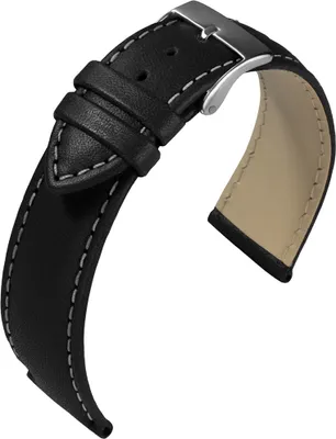 Produktbild von Eulit Taurus Uhrenarmband Leder schwarz weiße Naht gepolstert, Stegbreite:18mm, Schließe:Silbern