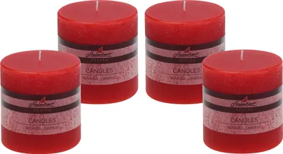 Produktbild von 4er Set Adventskranzkerzen "Raureif" Rubin Rot 100/98 mm
