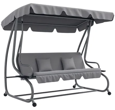 Produktbild von 2-in-1 Hollywoodschaukel mit Liegefunktion, verstellbares Dach, bis 340 kg, Stahl, 200x120x164 cm, Grau