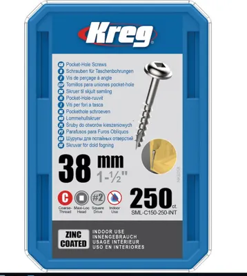 Produktbild von Kreg Pocket-Hole Schrauben 38 mm, Verzinkt, Maxi-Loc, Grobgewinde - 250Stk.