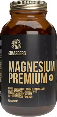 Image de Grassberg Magnesium Premium B6 60 gélules / Magnésium (magnésium) / Citrate de magnésium enrichi en vitamine B6
