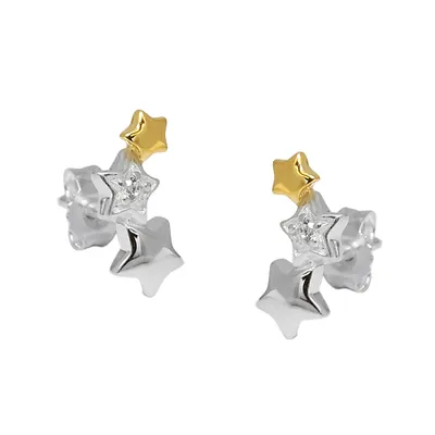 Produktbild von Ohrstecker Ohrring 11x5mm Sternentrio mit Zirkonia bicolor Silber 925 bicolor 11x5mm