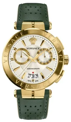 Produktbild von Versace Aion Herren Chronograph Uhr Weißes Zifferblatt Grünes Lederarmband Quarz