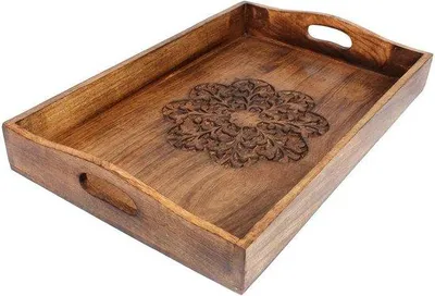 Produktbild von Famanu Servierplatte aus Holz - handgearbeitetes Blumenmuster