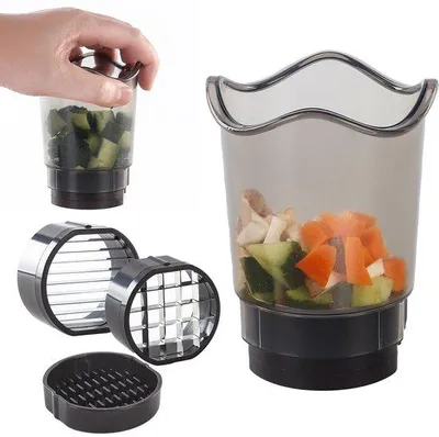 Obrázok produktu pre Unyqoos® ručný krájač ovocia a zeleniny s nožmi z nehrdzavejúcej ocele – kompaktný a ergonomický nástroj na krájanie ovocia a zeleniny