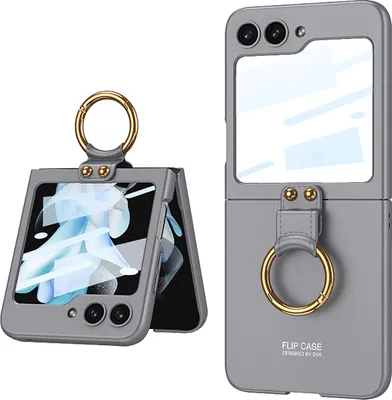 Image de Étui pour Samsung Galaxy Z Flip 5 Étui en PC mat avec protecteur d'écran intégré et support d'anneau Gris