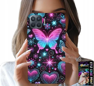 Immagine prodotto di Custodia per Oppo Reno 4 Lite - Custodia con motivi alla moda a forma di cuore di farfalla colorata