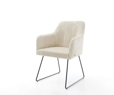 Produktbild von DELIFE Esszimmerstuhl Greg-Flex Cord Beige Kufengestell Schwarz Taschenfederkern