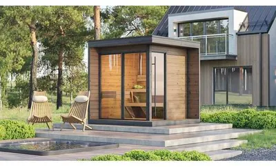 Produktbild von Saunahaus Weka Viira 2 Thermowood ohne Ofen mit bronzierter Ganzglastüre