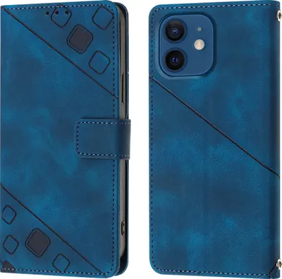 Obrázek produktu pro Pouzdro pro iPhone 12 / 12 Pro vyražené Flip kožené peněženkové pouzdro s funkcí stojánku modré