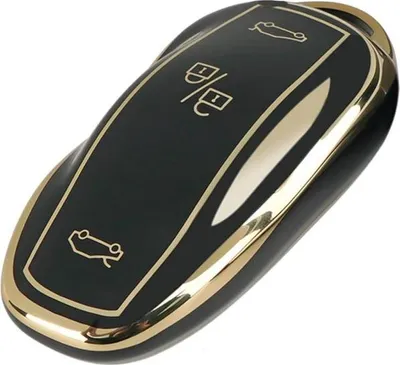 Image de Dutch Shield - Housse en TPU pour clé de voiture Tesla - Housse de protection pour clé de voiture MODEL-3-Y-S Or, Noir