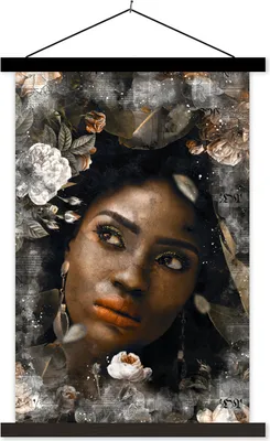 Produktbild von MuchoWow® Textilposter Frau - Blumen - Zeitung 120x180 cm mit schwarzem Rahmen - Fotos