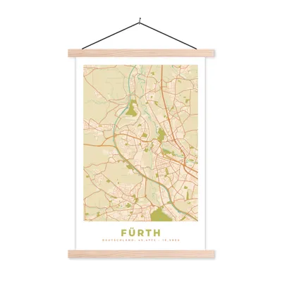 Produktbild von MuchoWow® Textilposter Stadtplan - Fürth - Vintage - Stadtplan 120x180 cm mit holzfarbenen Rahmen - Textil-Plakat