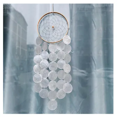 Image de Mobile décoratif en forme de coquillage, blanc, en capiz et perle, suspendu, longueur 52 cm, pour décoration de jardin